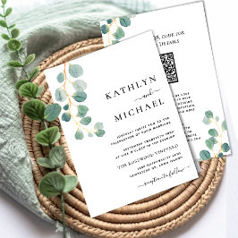 Convite Código QR Tudo em um casamento verde moderno Eucal