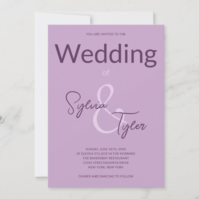Convite Código QR Typografia Casual Casual Casamento Roxo (Frente)
