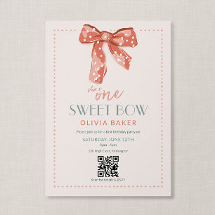 Convite Código QR Um Laço Doce Rosa Coquette Primeiro Aniv