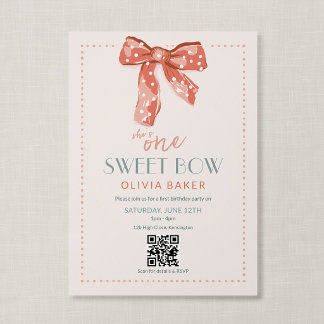 Convite Código QR Um Laço Doce Rosa Coquette Primeiro Aniv