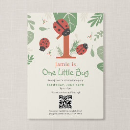 Convite Código QR Um Pequeno Bug Ladybug Primeiro Aniversá