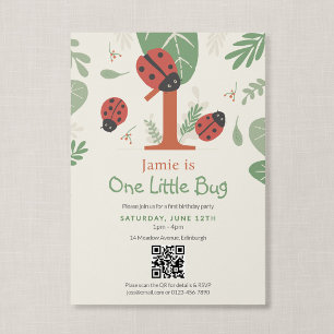Convite Código QR Um Pequeno Bug Ladybug Primeiro Aniversá