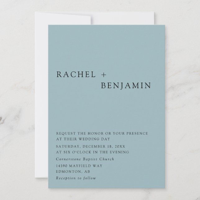 Convite Código QR unilateral de Casamento Azul Dusty Moder (Frente)