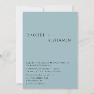 Convite Código QR unilateral de Casamento Azul Dusty Moder