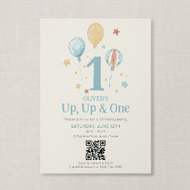 Convite Código QR Up Up Um Balão Vintage Primeiro Aniversá