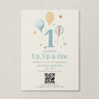 Convite Código QR Up Up Um Balão Vintage Primeiro Aniversá