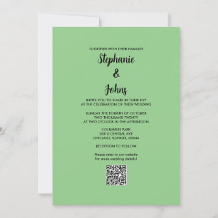 Convite Código QR Verde de Sage Casamento Simples de Scrip