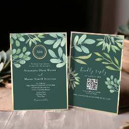 Convite Código QR Verde Esmeralda Casamento