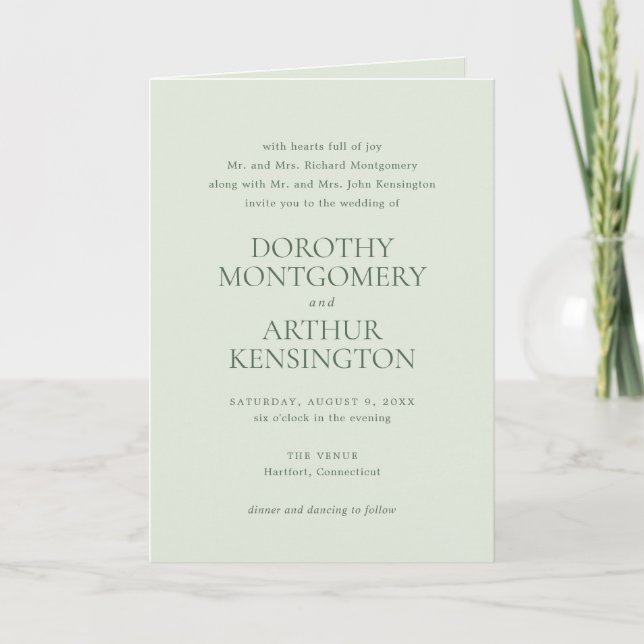 Convite Código QR Verde Sage Moderno Casamento Elegante (Frente)