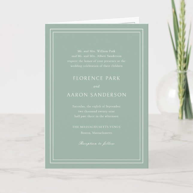 Convite Código QR Verde Sage Tradicional Casamento Atempor (Frente)