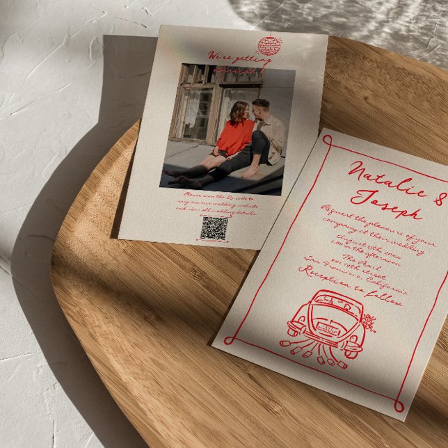 Convite Código QR Vermelho Retroativo Desenhado Foto Escri (Criador carregado)