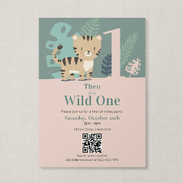 Convite Código QR Wild One Jungle Tiger Primeiro Aniversár