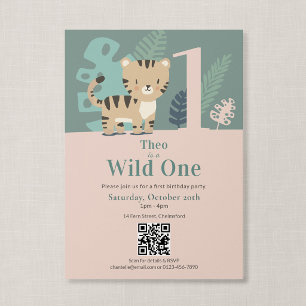 Convite Código QR Wild One Jungle Tiger Primeiro Aniversár