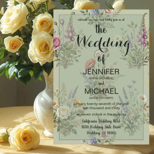Convite Código QR Wildflower Casamento Floral em Verde S