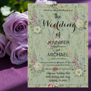 Convite Código QR Wildflower Casamento Floral Verde Salv