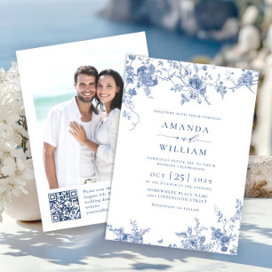 Convite Código RQ de Casamento Floral do Jardim Francês Az