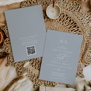 Convite Código SOPHIA QR Azul Costeiro Tudo em Um Casament