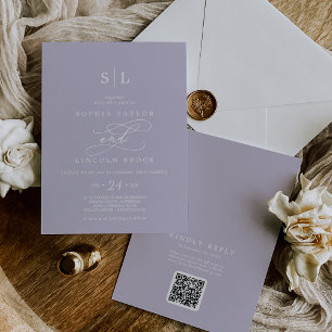 Convite Código SOPHIA QR Lavanda Roxo Tudo em Um Casamento