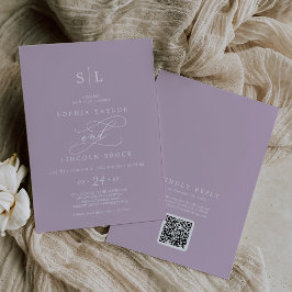 Convite Código SOPHIA QR Roxo Lilac Tudo em Um Casamento