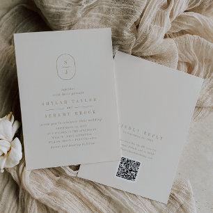Convite Código XILAH QR Código Dourado Monograma Casamento