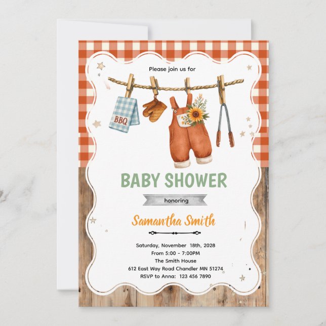 Convite Coed BBQ Baby Shower invitation (Frente)