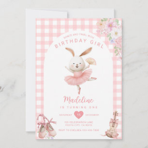 Convite Coelhinha Bailarina Rosa Dança e Rodopia Aniversár
