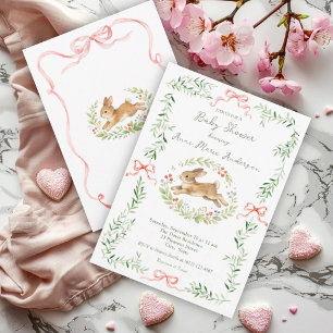 Convite Coelhinha Fofa com Laço Floral Rosa Chá de Bebê