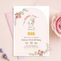 Coelhinha Menina de Gingham Rosa Floral Aniversári