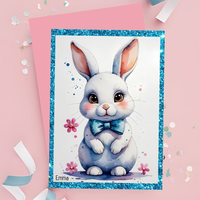 Convite Coelhinho bonito com aniversário de arco rosa (Criador carregado)