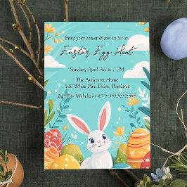 Convite Coelhinho bonito com flores de ovos Caça de Ovo de
