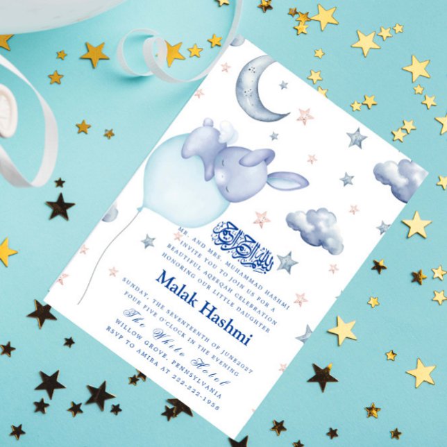 Convite Coelhinho Bonito e Garoto Infantil Estrela Aqiqa I (Criador carregado)
