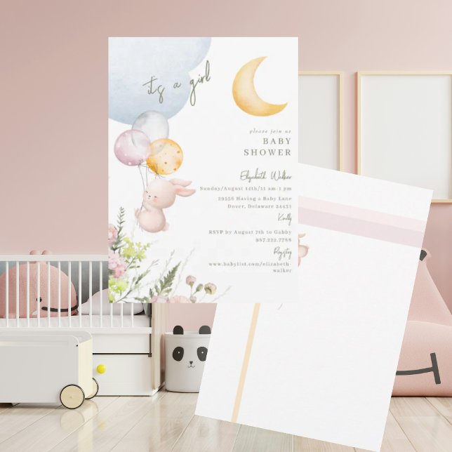 Convite Coelhinho Bonito É um Chá de fraldas de Garota III (Criador carregado)