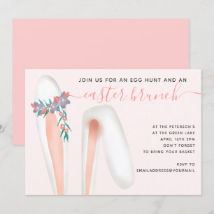 Convite Coelhinho bonito orelha Páscoa rosa-brunch ovo hu