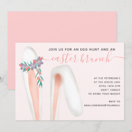 Convite Coelhinho bonito orelha Páscoa rosa-brunch ovo hun