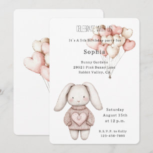 Convite Coelhinho Coelho Corações Rosa Aniversário