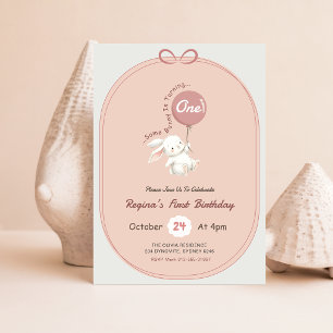 Convite Coelhinho com Laço Rosa Coelho Fofo 1º Aniversário