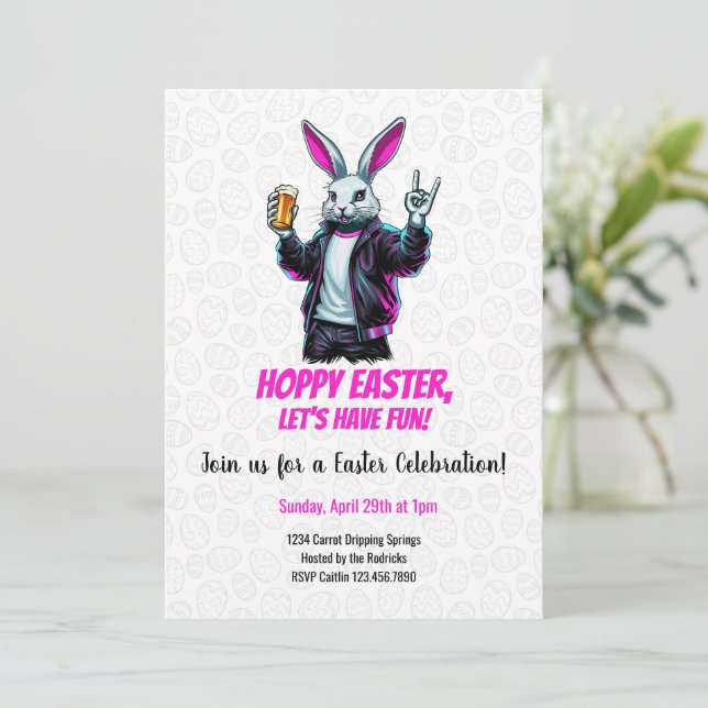 Convite Coelhinho da Páscoa malvado! Feliz Páscoa, Vamos n (Em pé/Frente)