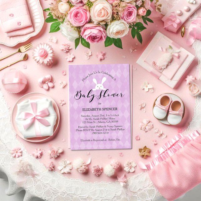 Convite Coelhinho de Baby Shower Roxo (Criador carregado)