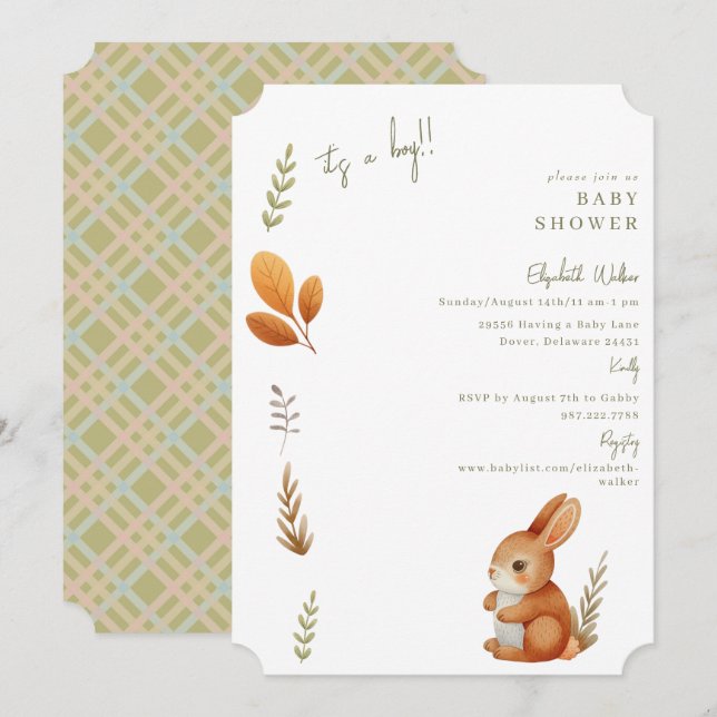 Convite Coelhinho de Boho Bonito É um Chá de fraldas de Bi (Frente/Verso)