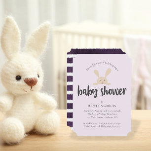 Convite Coelhinho de Chuveiro de Bebê Roxo Neutro em Gêner