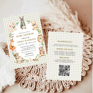 Convite Coelhinho de Gingham Floresta Chás de Bebê