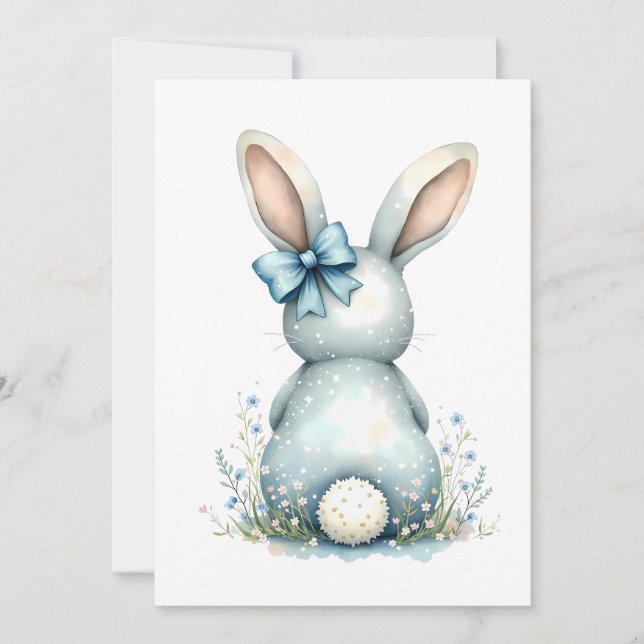 Convite Coelhinho de Páscoa Blue Bunny Tail Cottontail com (Frente)