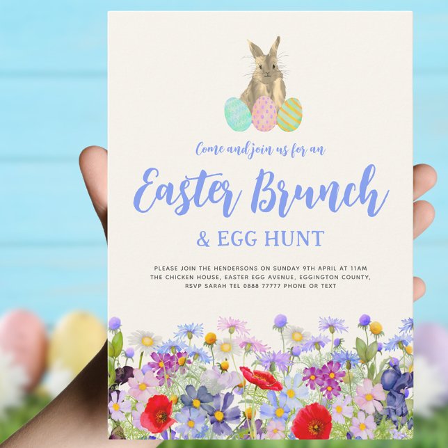 Convite Coelhinho de Páscoa de Flores Selvagens Brunch e C (Easter brunch and egg hunt boho wildflower bunny invitation )