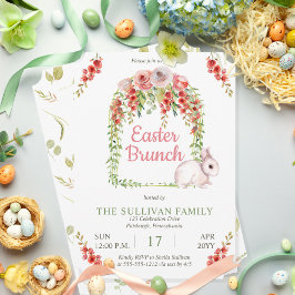 Convite Coelhinho de Páscoa Floral | Quadro de Folhas