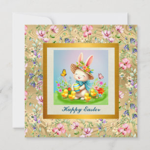 Convite Coelhinho de Páscoa Fofo e Flores Felizes de Prima