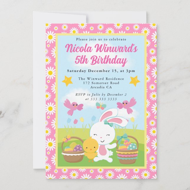Convite Coelhinho de Páscoa Fofo e Frango de Primavera Ani (Frente)