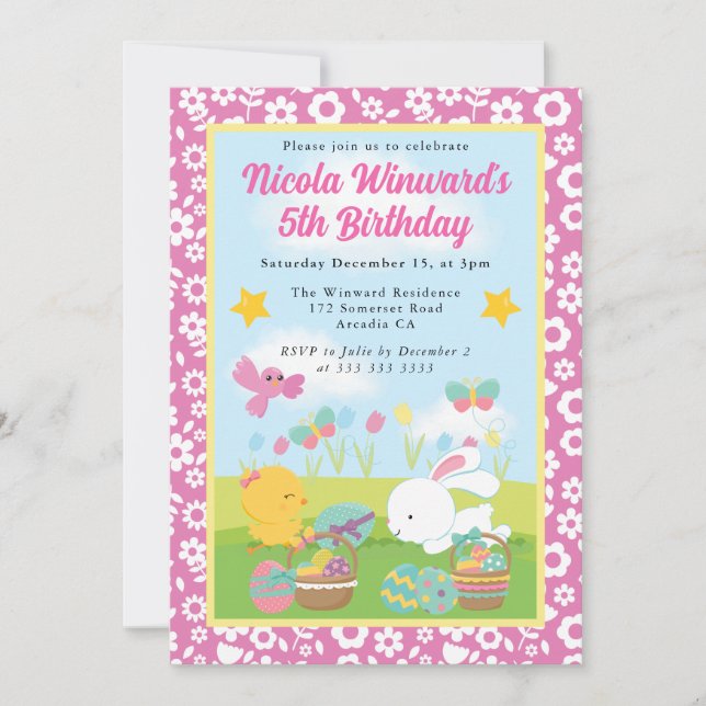 Convite Coelhinho de Páscoa Fofo e Presente de Aniversário (Frente)