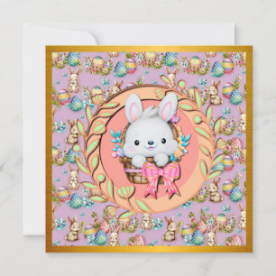 Convite Coelhinho de Páscoa Fofo Sentado na Cesta