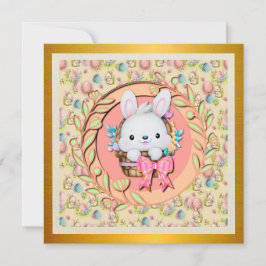 Convite Coelhinho de Páscoa Fofo Sentado na Cesta