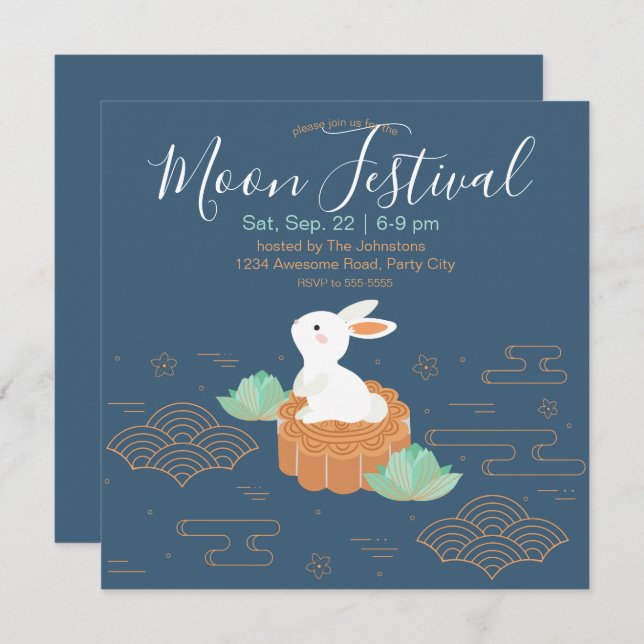 Convite Coelhinho doce no Festival de Médio de Mooncake-ou (Frente/Verso)